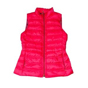 Lilly Pulitzer Womens Neon Pink Quilted Peplum Puffer Vest Floral Lining Small
